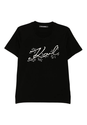 Karl Lagerfeld logo-embroidered T-shirt - Black