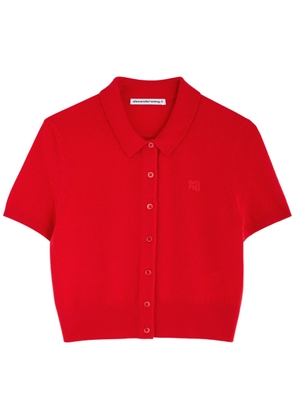 Alexanderwang.t Logo-embroidered Cropped Wool Cardigan - Red - XS (UK6 /xs)