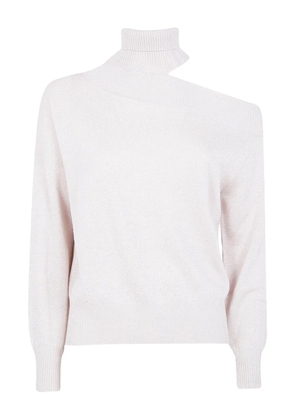 D.Exterior cut-out turtleneck sweater - White