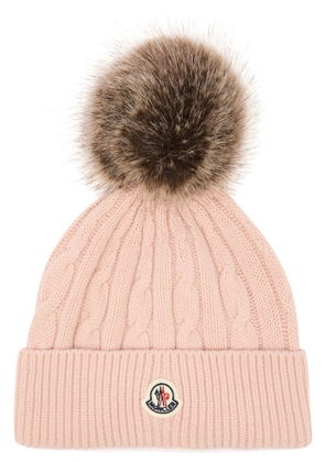 Moncler Pompom Cable-knit Wool-blend Beanie - Pink Light - One Size