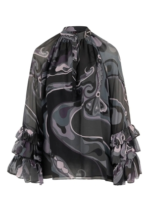 PUCCI abstract-print ruffled blouse - Black