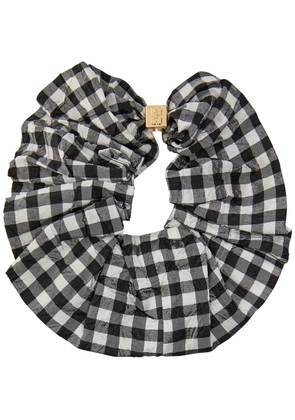 Ganni Checked Crinkled Taffeta Scrunchie - Black - One Size