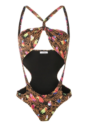 Amir Slama cut out printed swimsuit - Black
