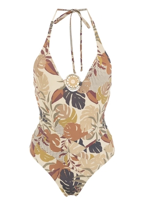 Amir Slama palm leaf print swimsuit - Neutrals