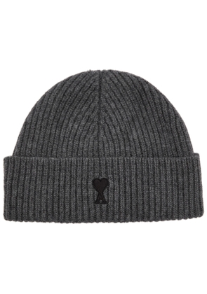 Ami Paris Logo-embroidered Wool Beanie - Grey - One Size