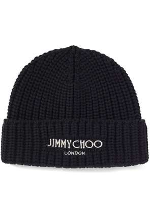 Jimmy Choo logo-embroidered ribbed-knit beanie - Black