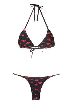Amir Slama all-over lip-print bikini set - Black
