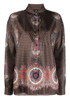 ETRO mix-print pointed-collar silk shirt - Brown