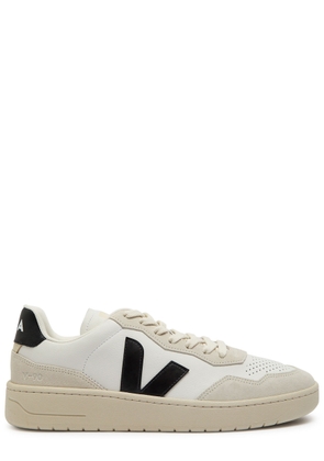 Veja V-90 Panelled Grained Leather Sneakers - White And Black - 42 (IT42 / UK8)