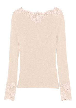 Valentino Garavani lace-trim ribbed top - Neutrals