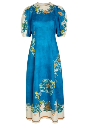 Alemais Luda Printed Linen Midi Dress - Blue - 8 (UK8 / S)