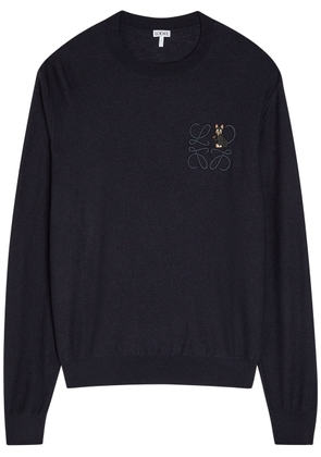 Loewe Logo-embroidered Wool-blend Jumper - Navy - XL