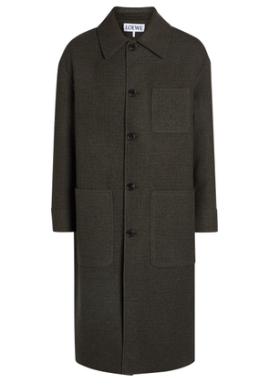 Loewe Anagram Houndstooth Wool and Silk-blend Coat - Khaki - 52 (IT52 / XL)