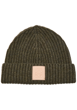 Loewe Logo-appliquéd Ribbed Cashmere Beanie - Khaki - One Size