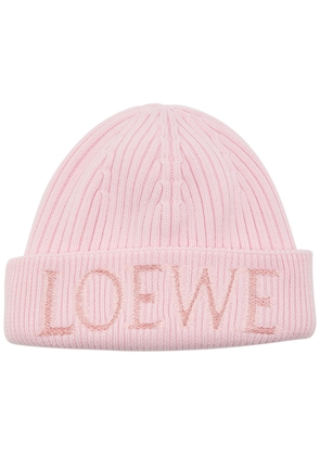 Loewe Logo-embroidered Ribbed Wool Beanie - Light Pink - One Size