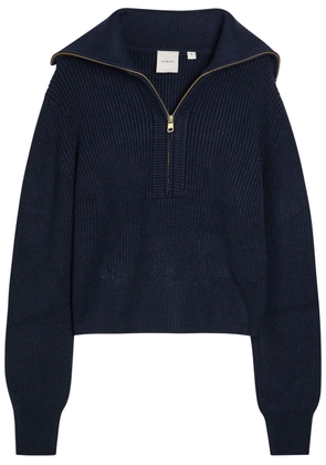 Varley Maura Ribbed Half-zip Knit Sweatshirt - Navy - S (UK8-10 / S)