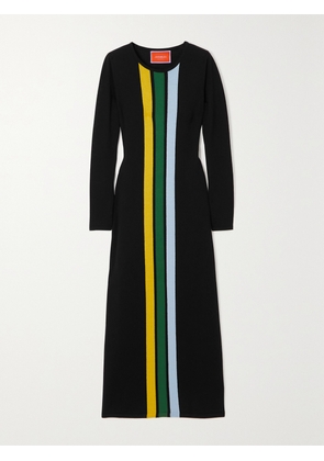 La DoubleJ - London Striped Intarsia Merino Wool Maxi Dress - Black - x small,small,medium,large,x large,xx large