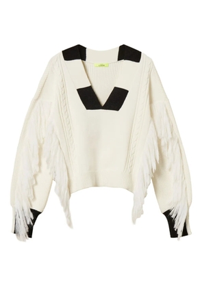 TWINSET Myfo fringes cable-knit sweater - White