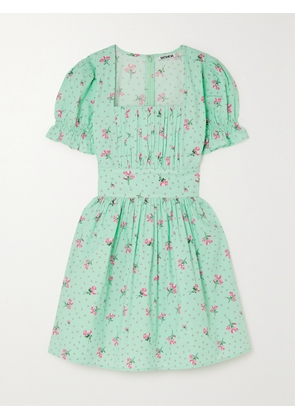 BATSHEVA - Popham Pintucked Floral-print Cotton-poplin Mini Dress - Blue - US0,US2,US4,US6,US8,US10,US12,US16,US18