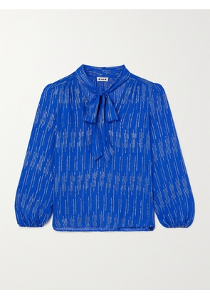 RIXO - Moss Pussy-bow Metallic Jacquard Blouse - Blue - UK 6,UK 8,UK 10,UK 12,UK 14,UK 16,UK 18,UK 20