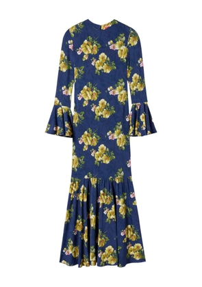 La DoubleJ floral bell-sleeve midi dress - Blue