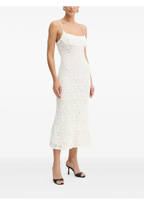 Bardot lace-panel midi dress - White