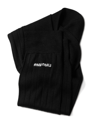 Miu Miu logo-embroidered ribbed socks - Black