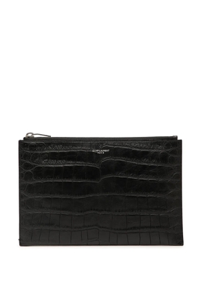 Saint Laurent Pre-Owned 2016 Crocodile Embossed Leather Zipped Tablet Holder clutch bag - Black