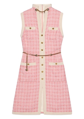 Gucci Short tweed dress with chain belt - Pink