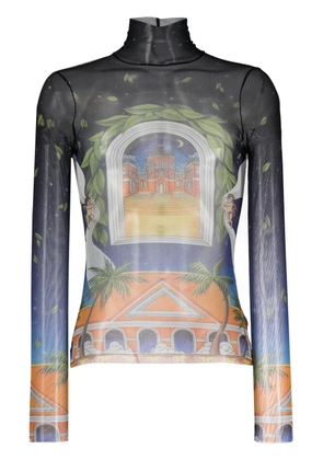 Casablanca Maison D'Ete print mesh top - Black