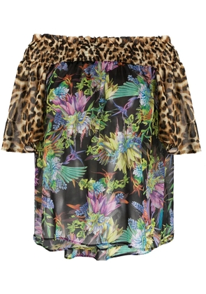 Just Cavalli mixed-print off-shoulder blouse - Brown