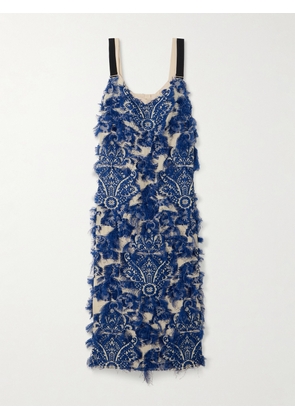 Erdem - Fringed Embroidered Tulle Midi Dress - Blue - UK 6,UK 8,UK 10,UK 12,UK 14