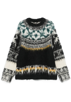 sacai pattern intarsia-knit hoodie - Black