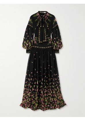 Erdem - Tie-detailed Floral-print Silk-georgette Gown - Black - UK 8,UK 10,UK 12,UK 14,UK 16,UK 18,UK 20