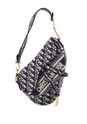 Christian Dior Pre-Owned Saddle Handbag Logo Embroidered Oblique Canvas Medium shoulder bag - Blue