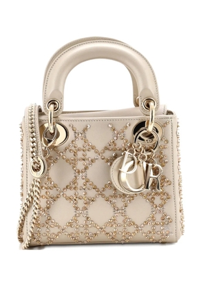Christian Dior Pre-Owned Lady Dior Chain Bag Crystal Embellished Cannage Quilt Leather Mini satchel - Neutrals