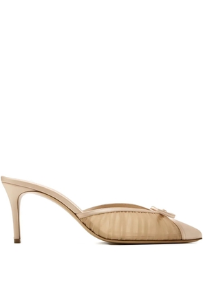 Andrea Wazen 75mm Kris pleated bow mules - Neutrals