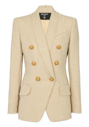 Balmain double-breasted fray-trimmed blazer - Neutrals
