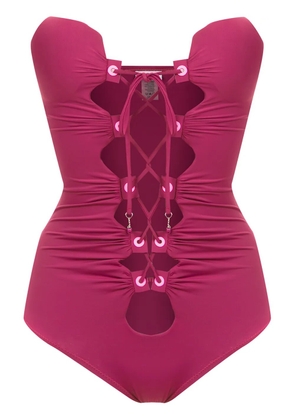 Amir Slama lace up detail swimsuit - Pink