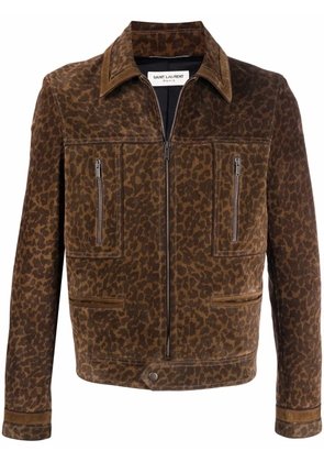 Saint Laurent leopard-print suede jacket - Brown
