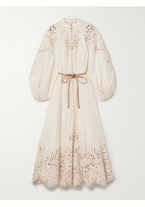 Zimmermann - Wylie Belted Broderie Anglaise Linen Midi Dress - Neutrals - 00,1,2,3,4