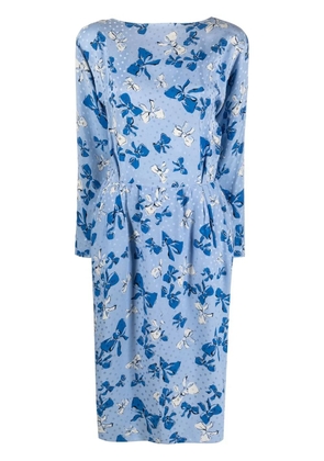 Saint Laurent Pre-Owned 1980s bow-print silk dress - Blue
