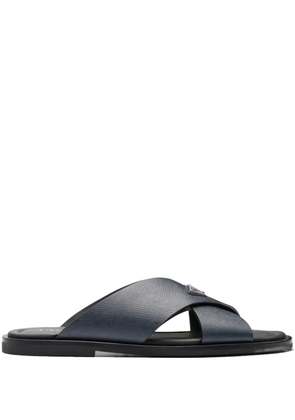 Prada Saffiano leather triangle-logo sandals - Blue