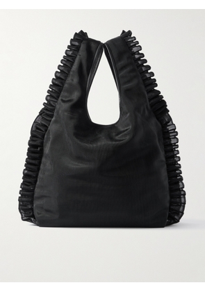 Dries Van Noten - Leather-trimmed Ruffled Mesh Tote - Black - One size