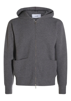 Lardini ribbed zip-up knitted hoodie - Grey