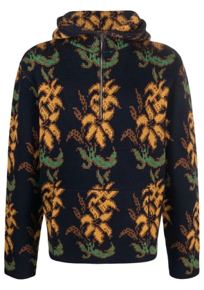 ETRO floral-intarsia virgin wool hoodie - Blue