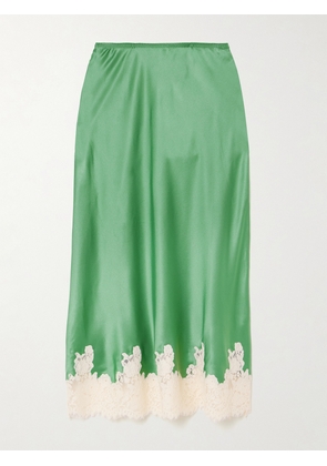 DÔEN - Elowena Lace-trimmed Silk Midi Skirt - Green - xx small,x small,small,medium,large,x large,xx large