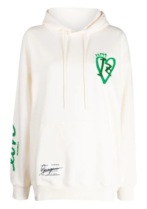 izzue motif-embroidered cotton blend hoodie - Neutrals