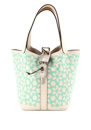 Hermès Pre-Owned Picotin Lock Bag Lucky Daisy Printed Swift Micro bucket bag - Blue