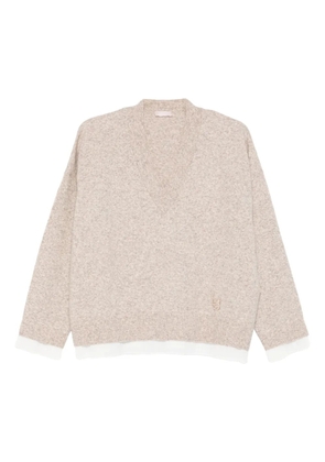 LIU JO V-neck logo sweater - Neutrals